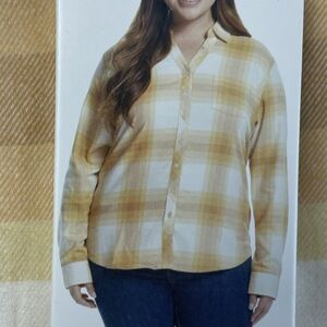 Weatherproof Women's XXL Plaid Blouse Yellow Cotton Blend e0221
